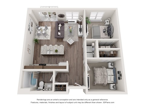 Floor plan for 2 beds, 1 bath, 827 sqft